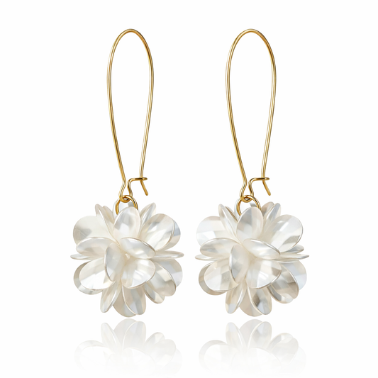 gold plated pearl flower dangle earrings fashion jewellery