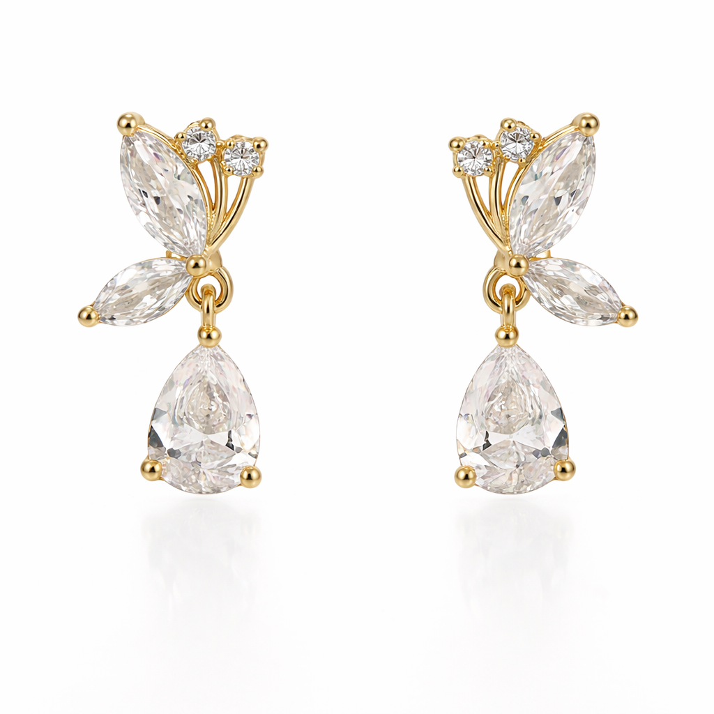 gold plated rhinestone butterfly drop earring fashion jewellery