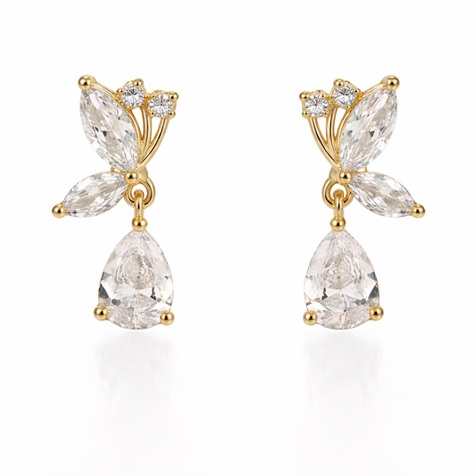 gold plated rhinestone butterfly drop earring fashion jewellery