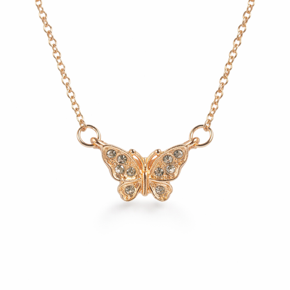 gold plated rhinestone butterfly necklace, fashion jewellery packshot