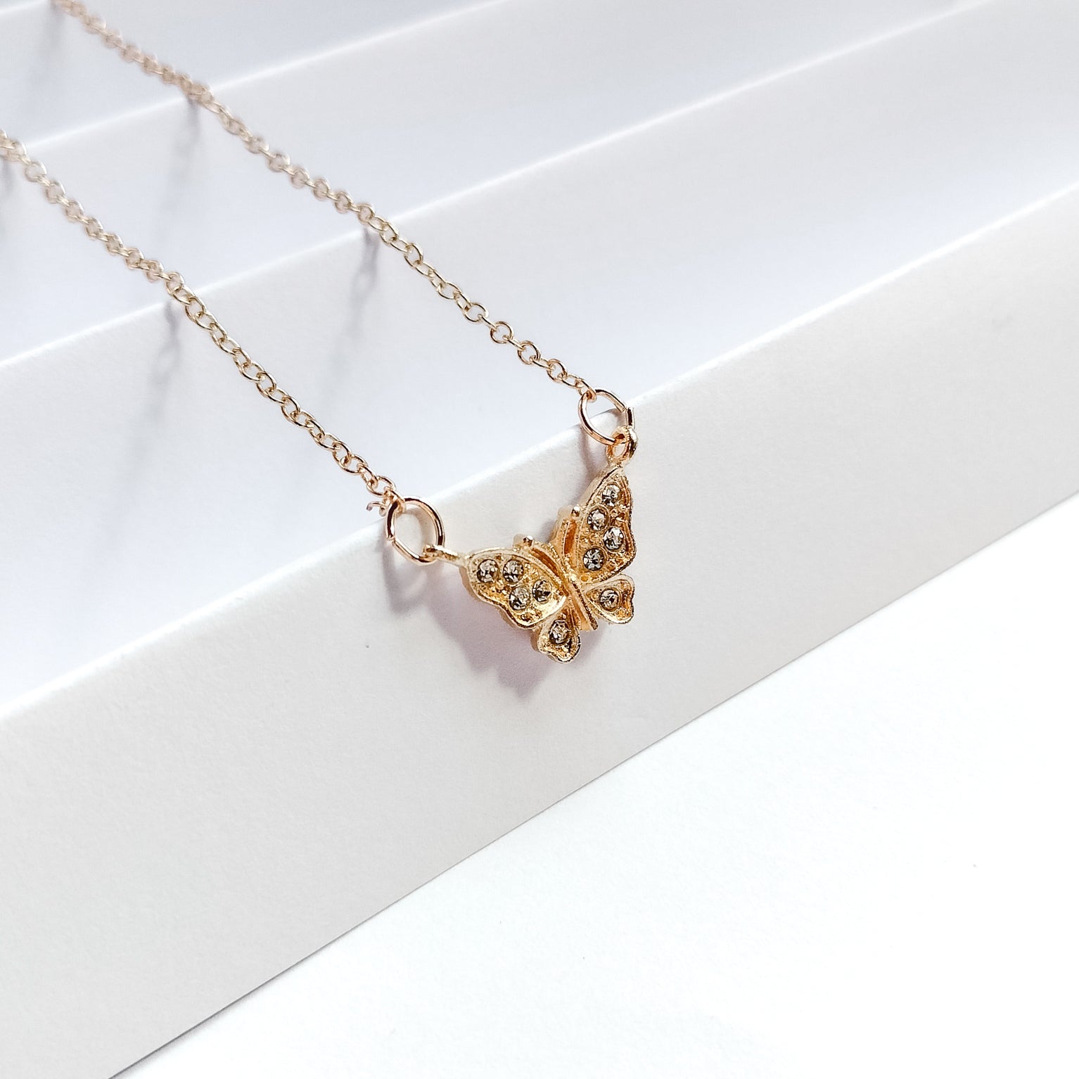 Gold plated rhinestone butterfly necklace, fashion jewellery