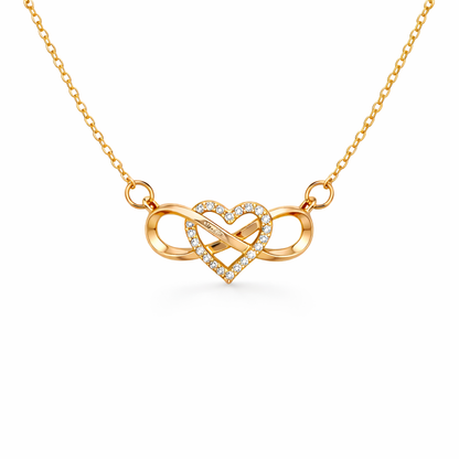 gold plated rhinestone heart infinity necklace, fashion jewellery packshot
