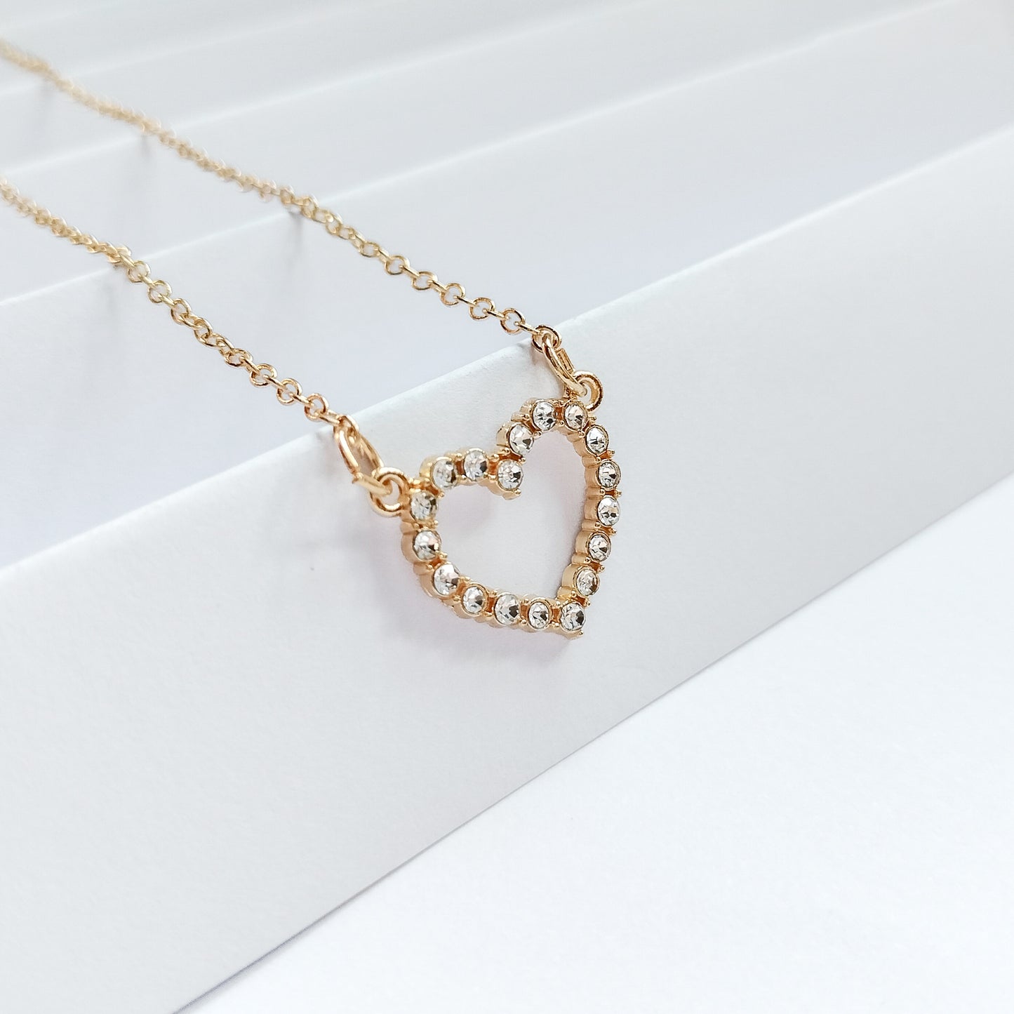 gold plated rhinestone heart necklace, fashion jewellery