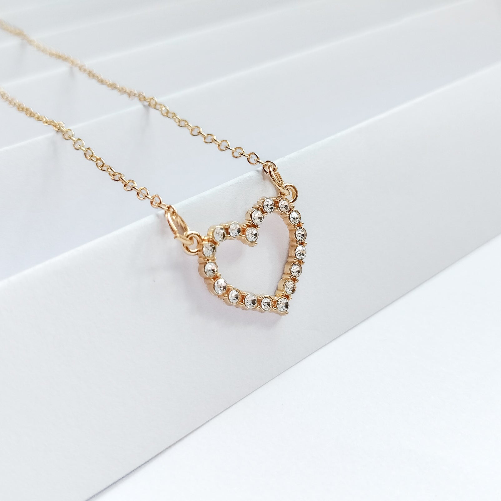 gold plated rhinestone heart necklace, fashion jewellery