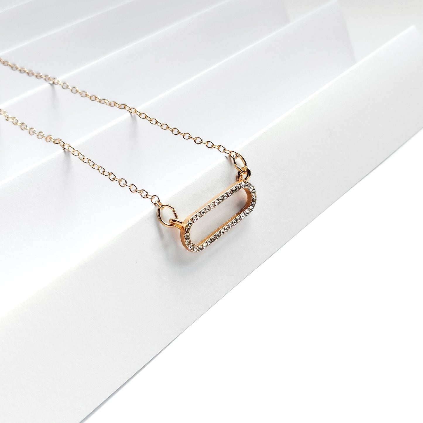 Gold plated rhinestone oval pendant necklace, fashion jewellery