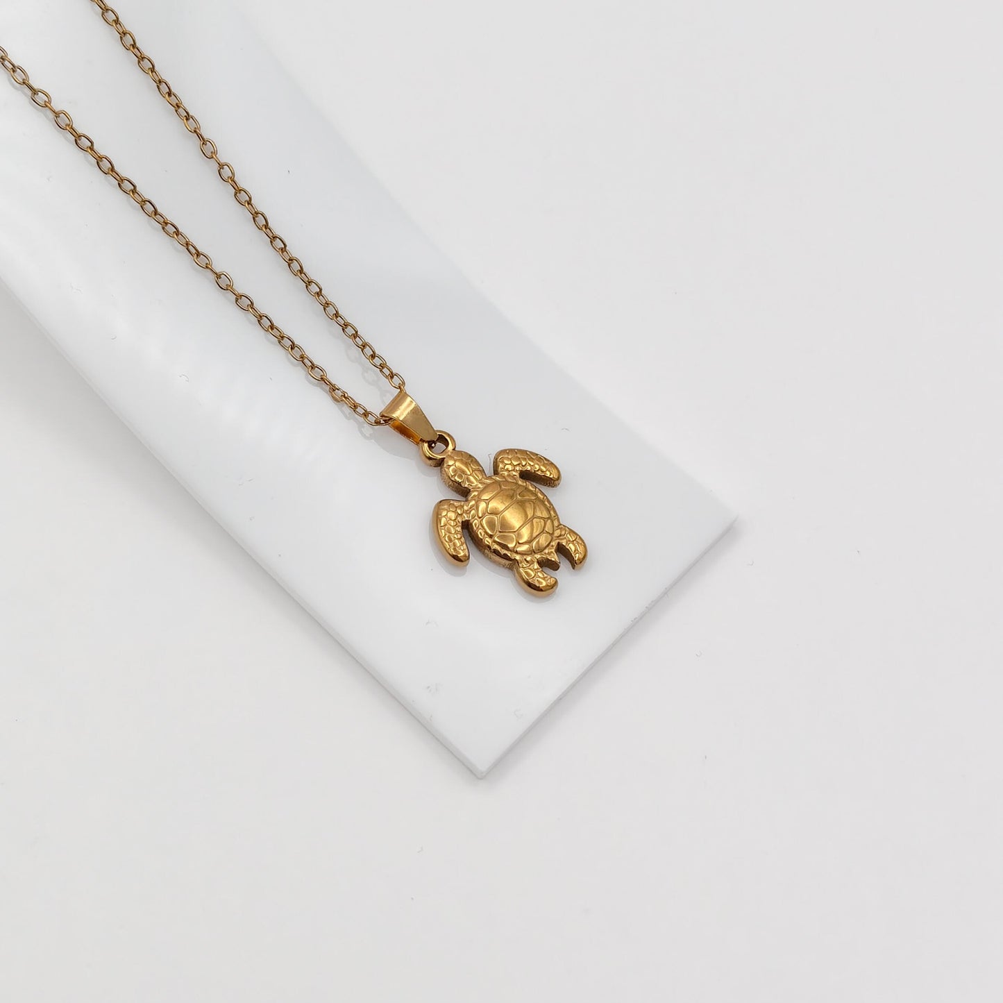 gold plated sea turtle pendant necklace, waterproof and tarnish resistant