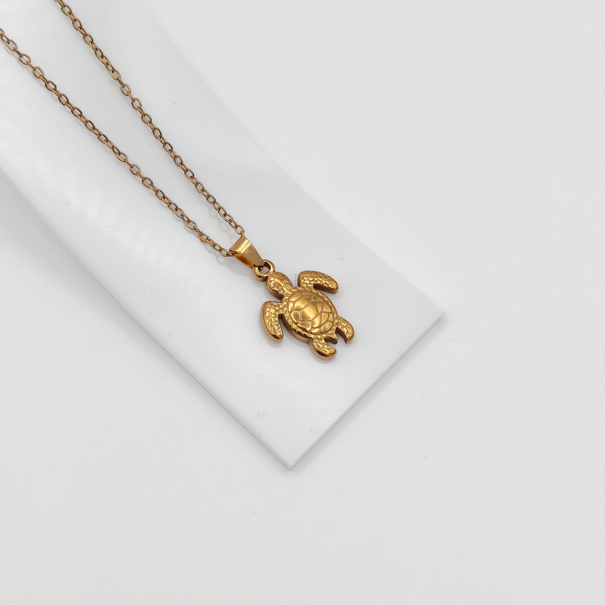 gold plated sea turtle pendant necklace, waterproof and tarnish resistant