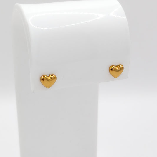 gold plated small heart stud earrings, waterproof and tarnish resistant
