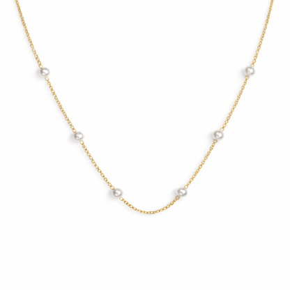 gold plated spaced out pearl necklace, fashion jewellery packshot