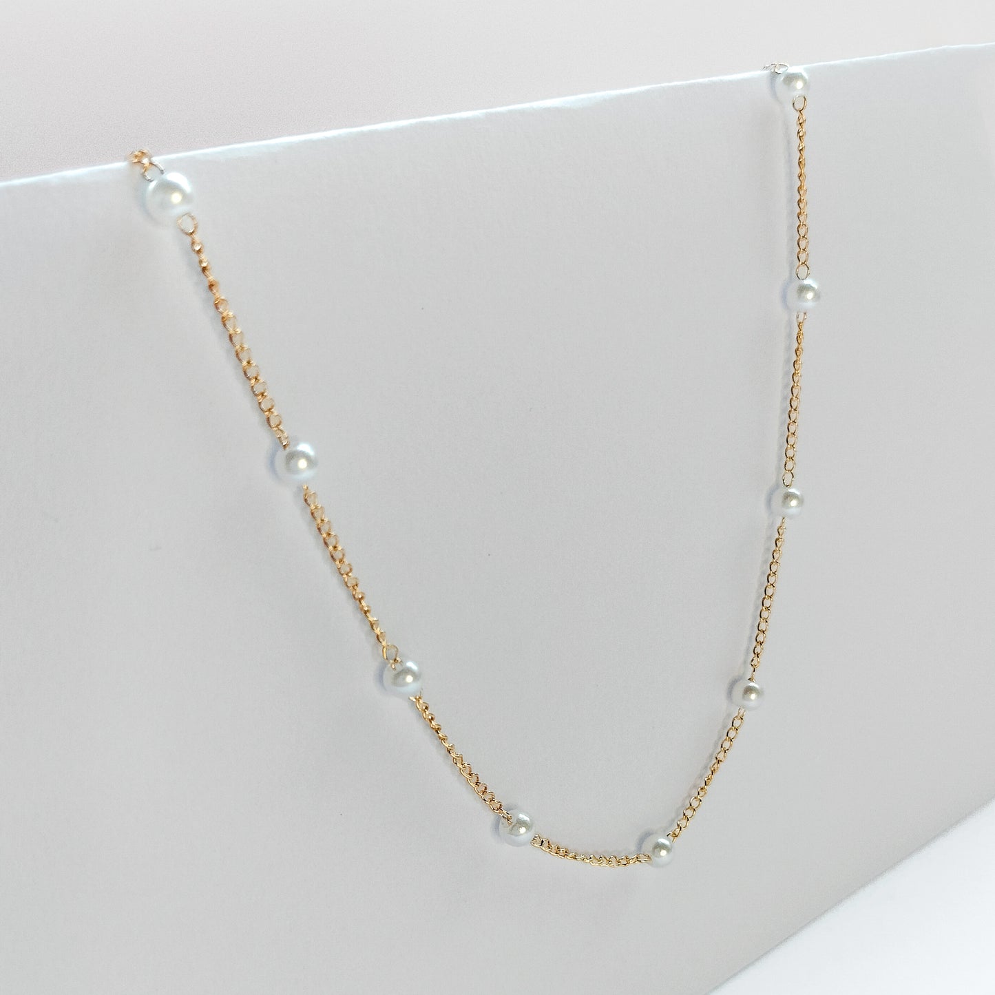 gold plated spaced out pearl necklace, fashion jewellery