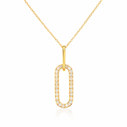Gold plated 925 sterling silver cubic zirconia oval link pendant necklace, hypoallergenic jewellery