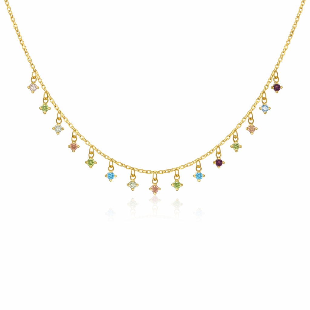 gold plated sterling silver gemstone charm necklace (hypoallergenic jewellery)