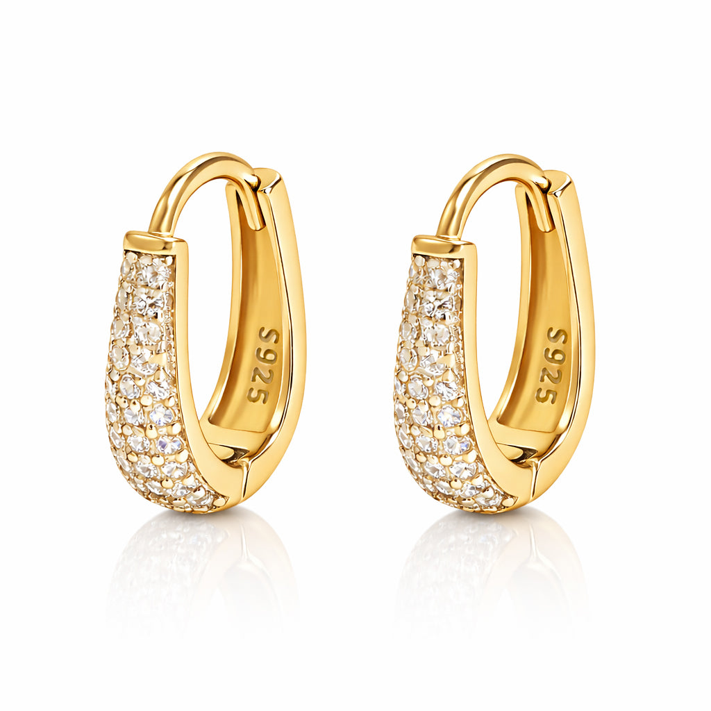 Sterling Silver Pavé CZ Huggie Hoop Earrings