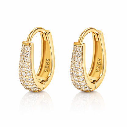 Sterling Silver Pavé CZ Huggie Hoop Earrings