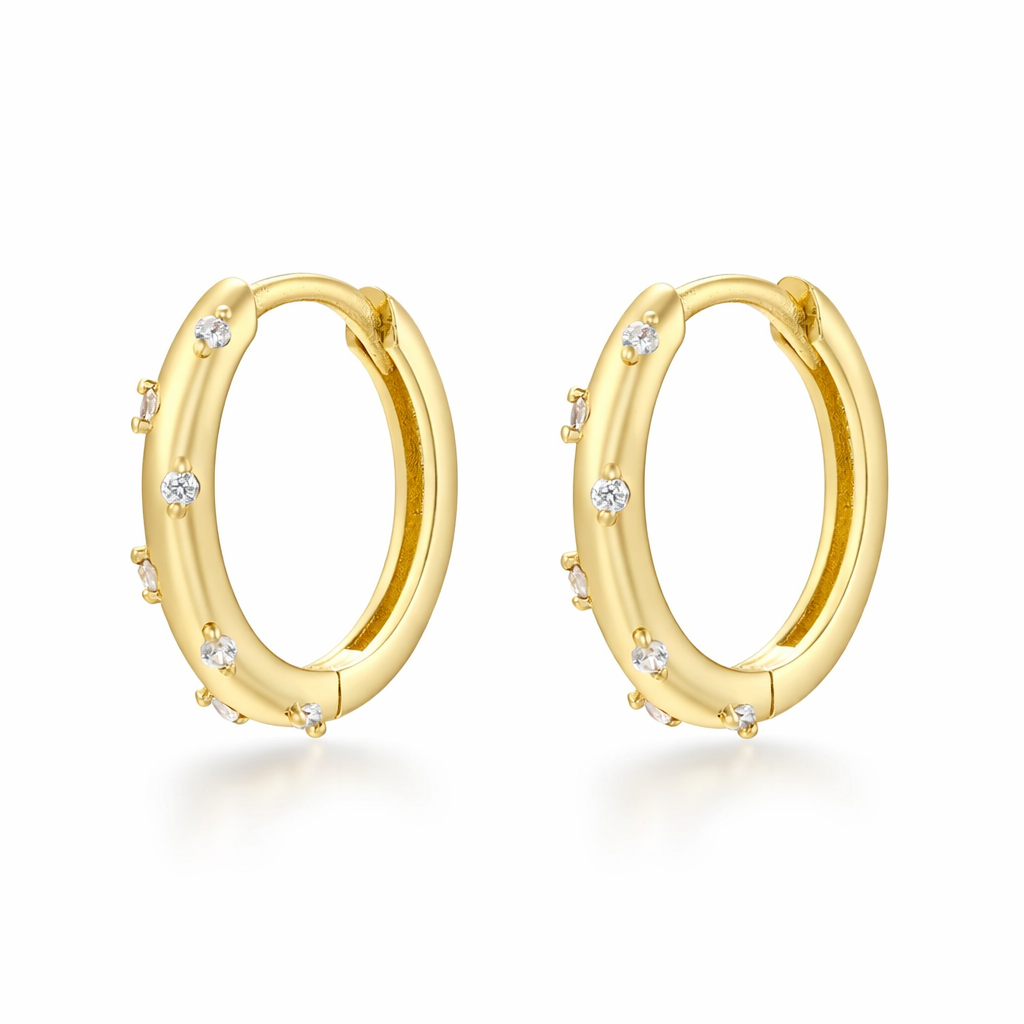 gold plated sterling silver small cubic zirconia huggie earrings (hypoallergenic jewellery)
