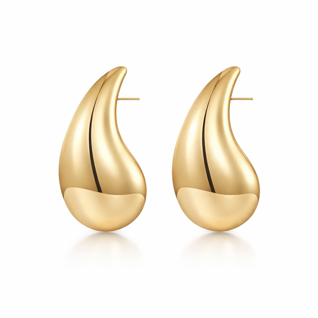 gold plated teardrop stud earrings, waterproof and tarnish resistant