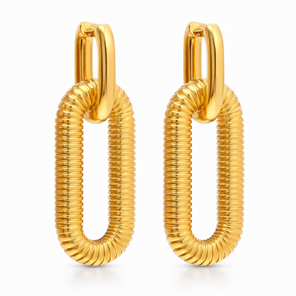 packshot of gold plated texture chain earrings, waterproof & tarnish resistant