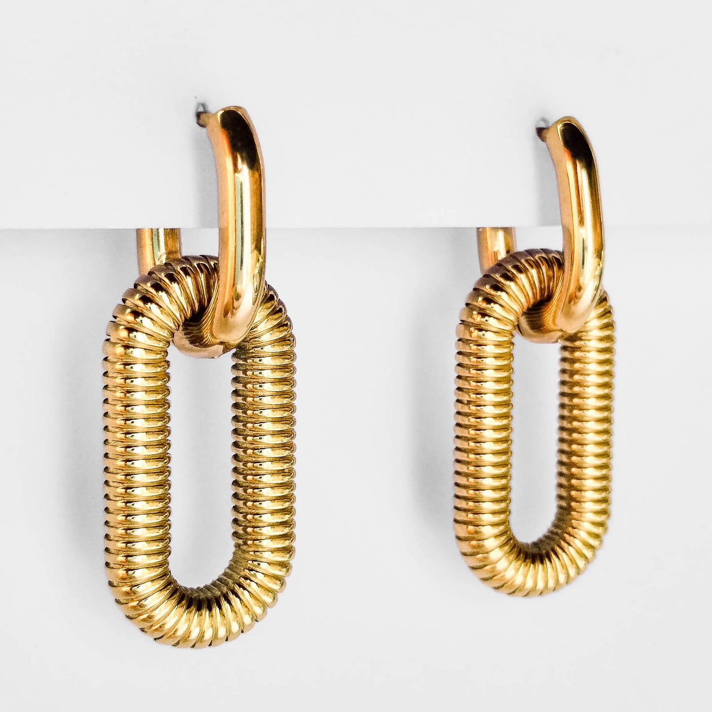 gold plated texture chain earrings, waterproof & tarnish resistant