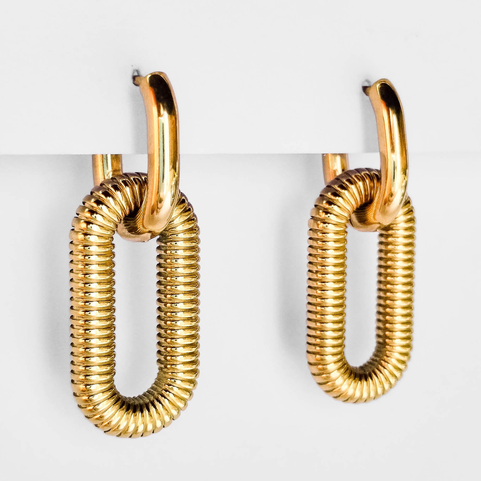 gold plated texture chain earrings, waterproof & tarnish resistant