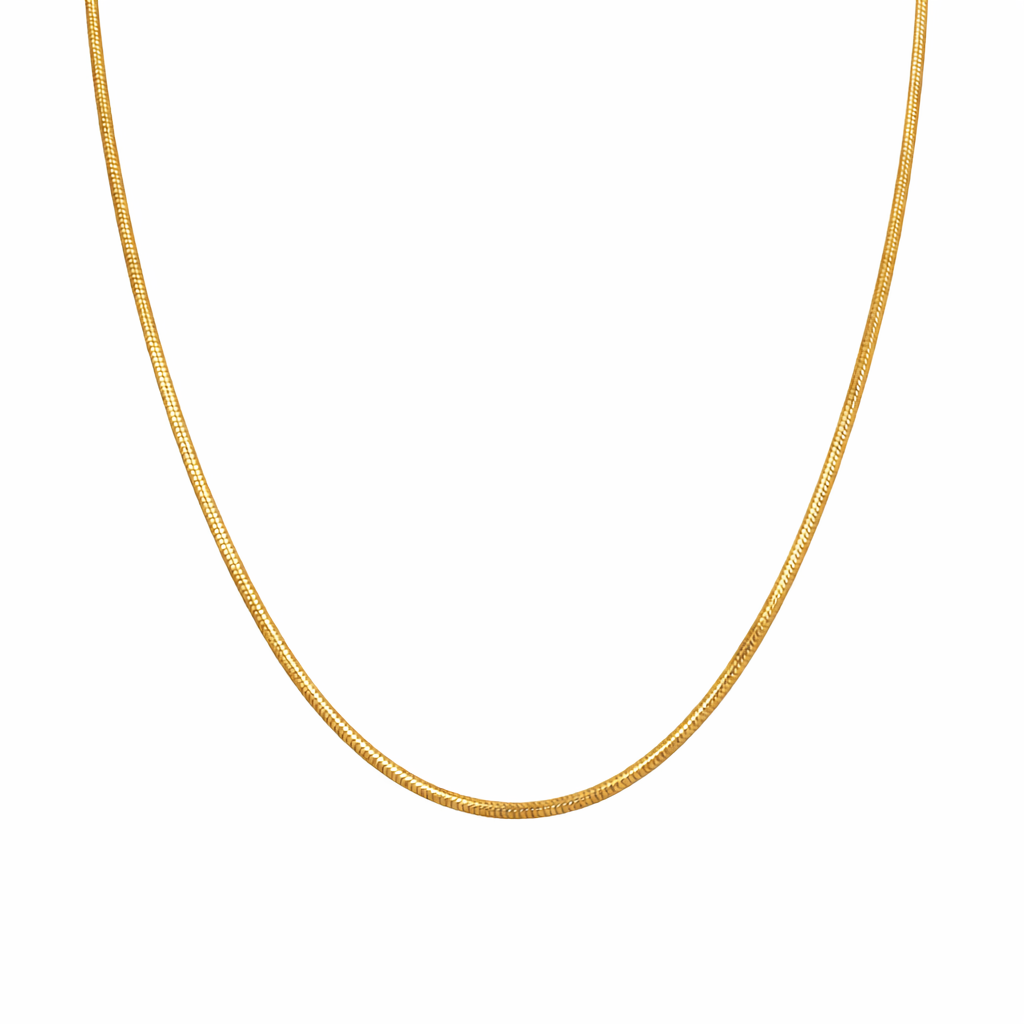 gold plated thin snake chain necklace, fashion jewellery packshot