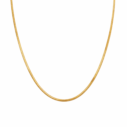 gold plated thin snake chain necklace, fashion jewellery packshot