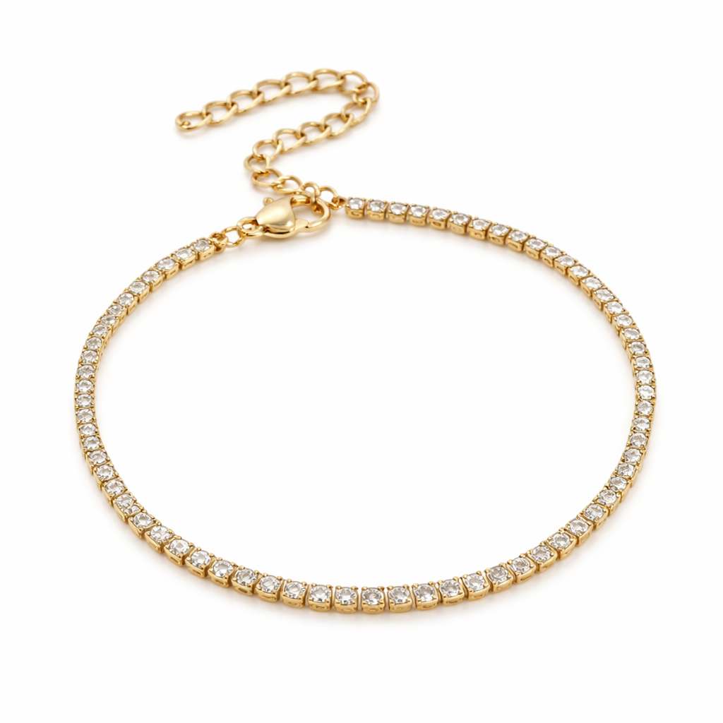 gold plated thin tennis bracelet, water and tarnish proof packshot