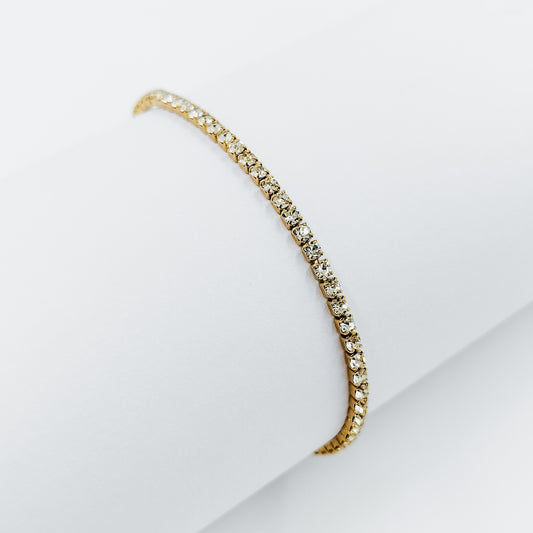 gold plated thin tennis bracelet, water and tarnish proof 