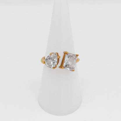 gold plated toi et moi cubic zirconia ring, water & tarnish proof