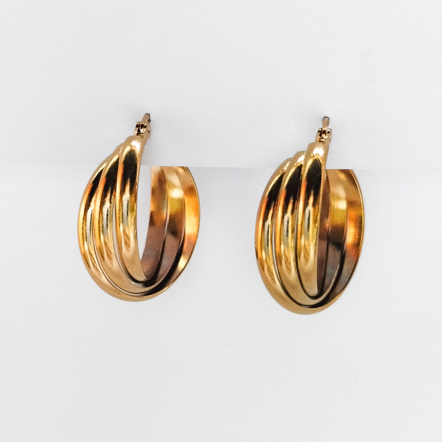 gold plated triple twisted hoop earrings, waterproof and tarnish resistant