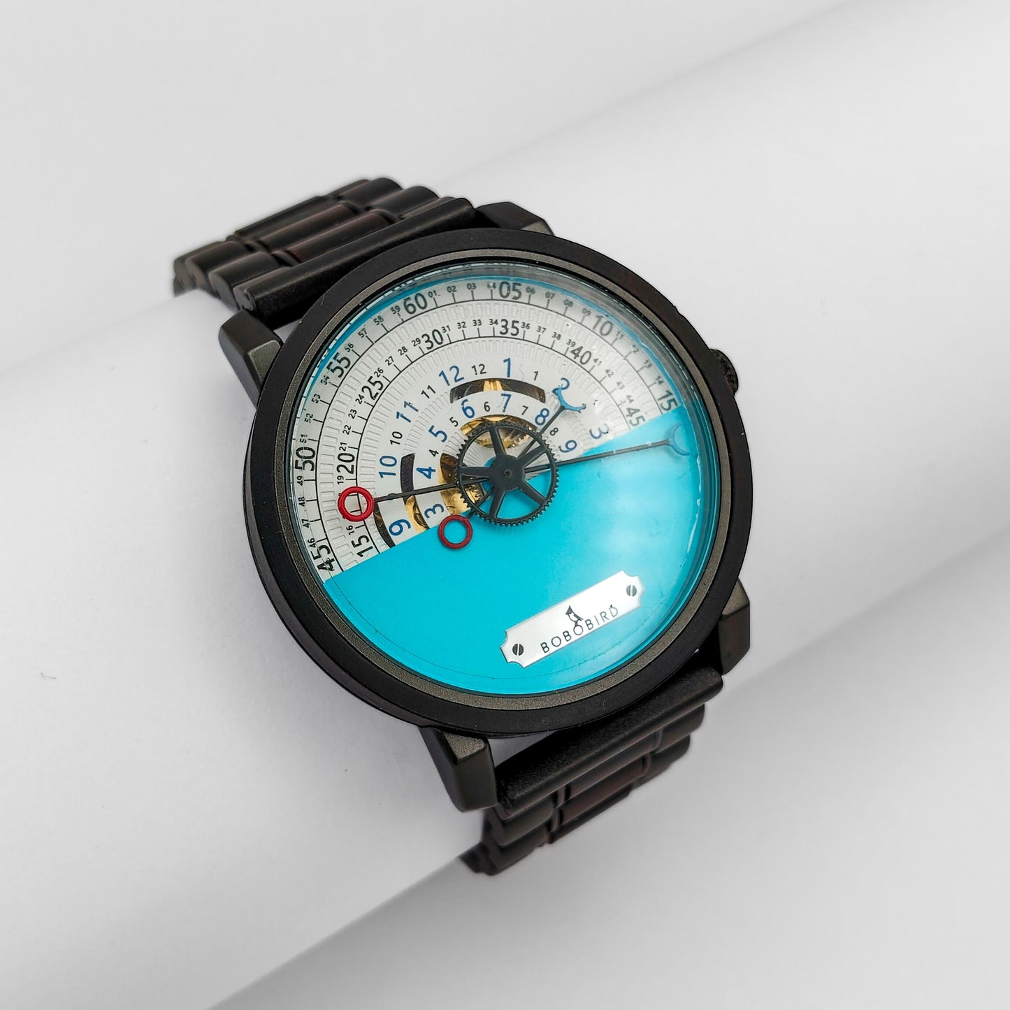 Men’s Automatic Mechanical Ebony & Turquoise Wooden Watch