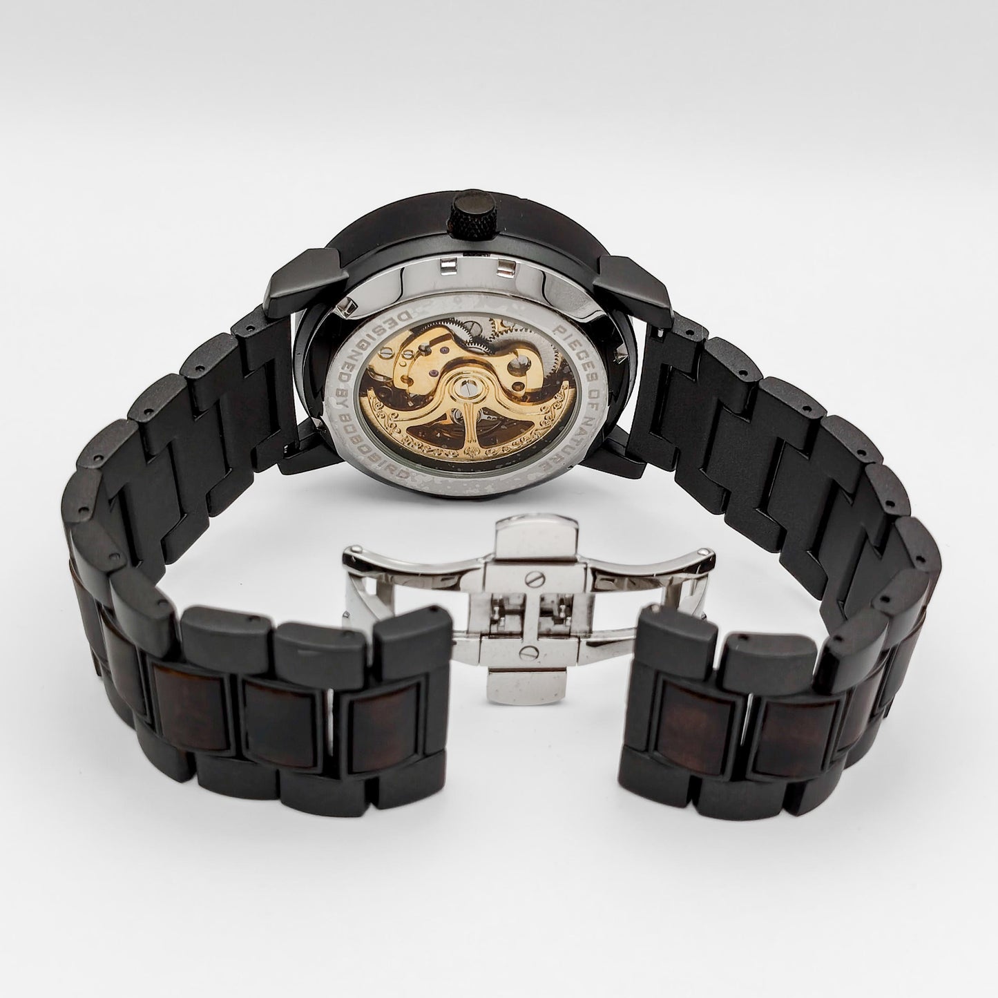 Men’s Automatic Mechanical Ebony & Turquoise Wooden Watch