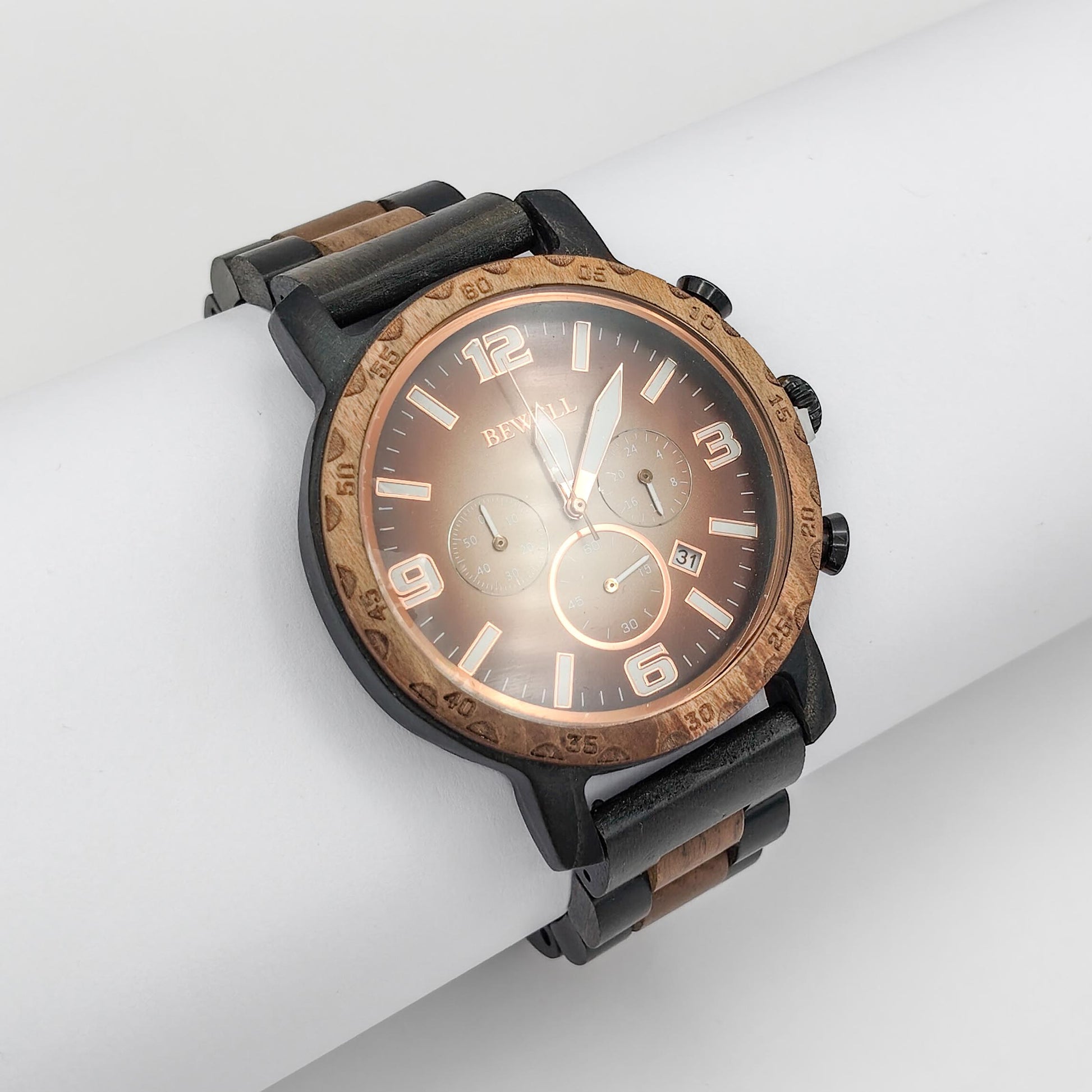 men's sandalwood & ebony chronograph wooden watch