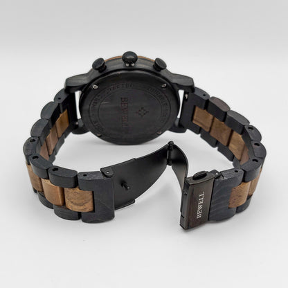 packshot of a men's sandalwood & ebony chronograph wooden watch