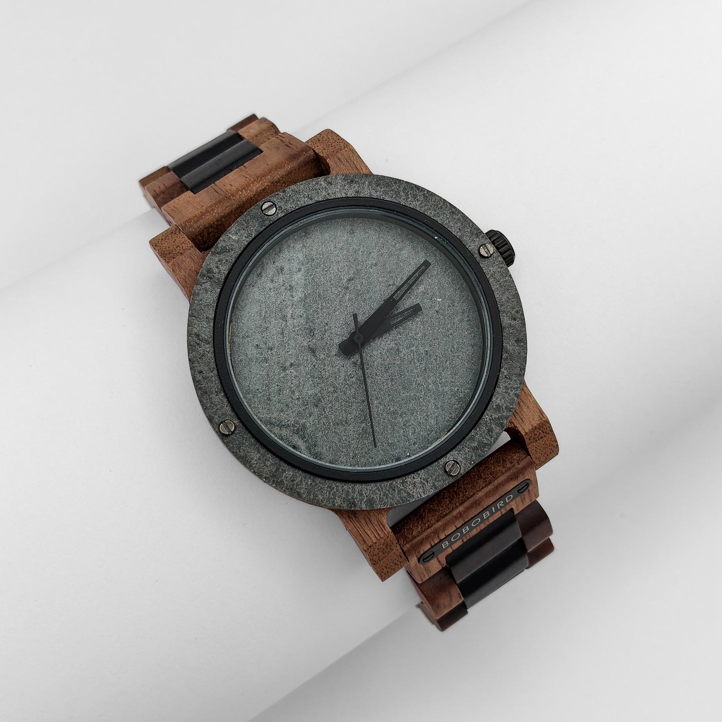 men's walnut, african blackwood and rock watch