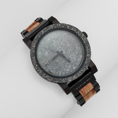 men's zebrawood, african blackwood & rock watch