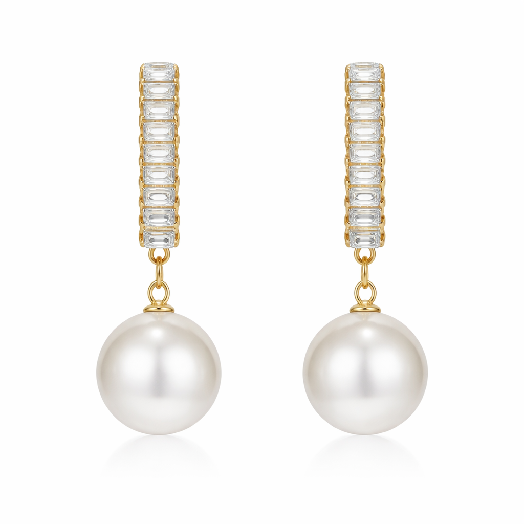Pearl and rhinestone drop earrings for bridal and wedding wear