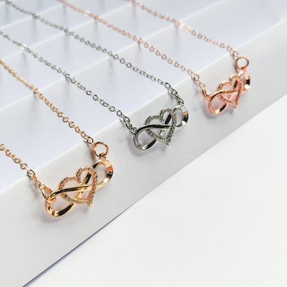 rhinestone heart infinity necklace, fashion jewellery