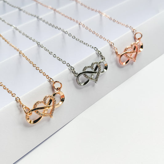 rhinestone heart infinity necklace, fashion jewellery
