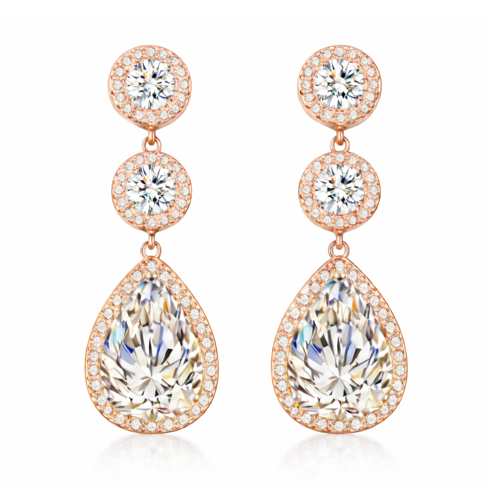 Rose gold plated bridal cubic zirconia drop earrings - fashion jewellery