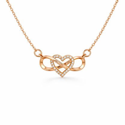 rose gold plated rhinestone heart infinity necklace, fashion jewellery packshot