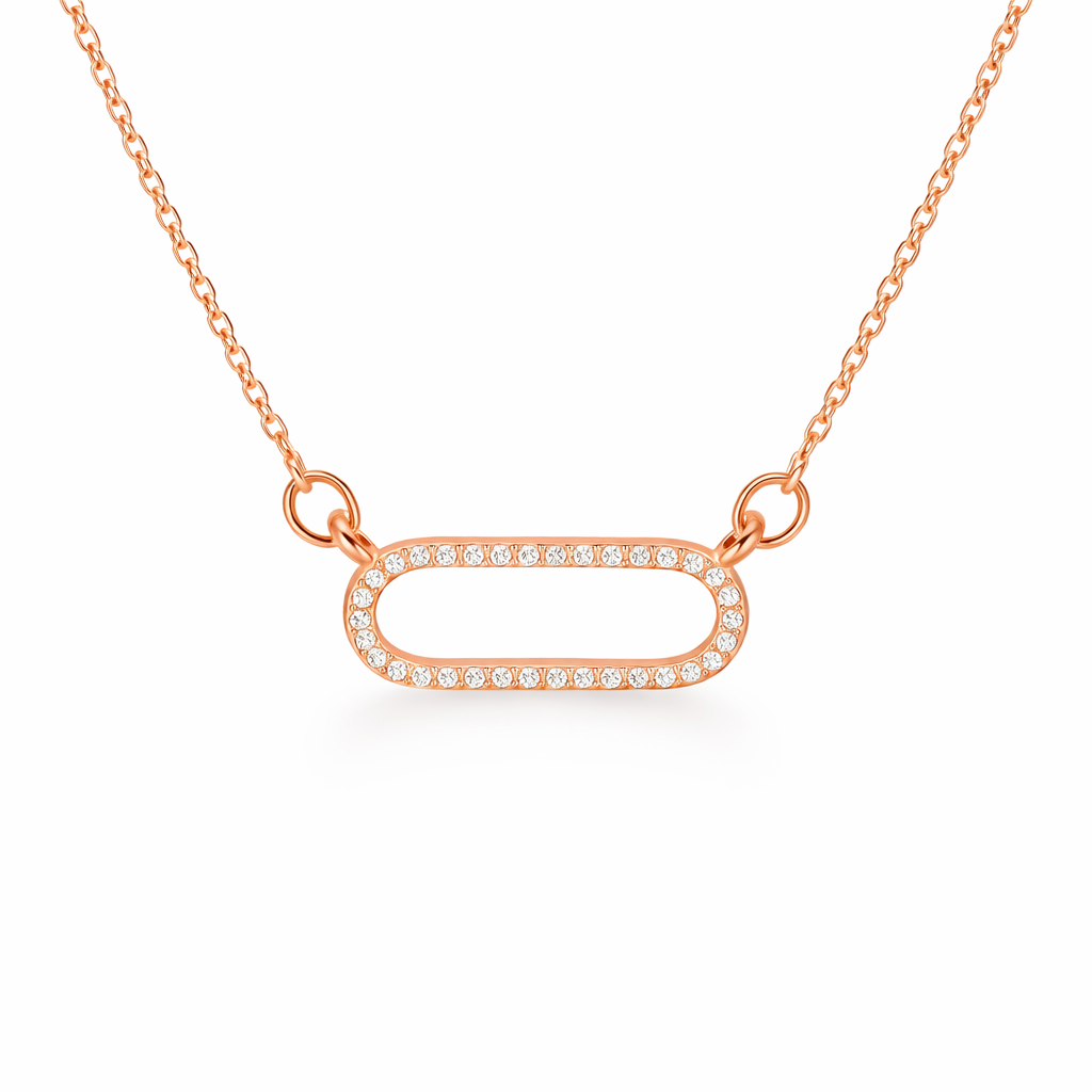 rose gold plated rhinestone oval pendant necklace, fashion jewellery packshot