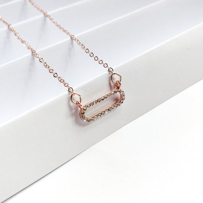 Rose gold plated rhinestone oval pendant necklace, fashion jewellery