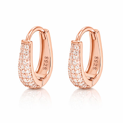 Sterling Silver Pavé CZ Huggie Hoop Earrings