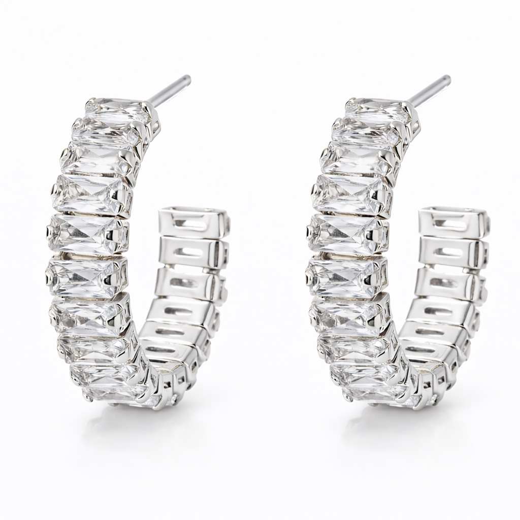 silver plated cubic zirconia half-hoop earring fashion jewellery