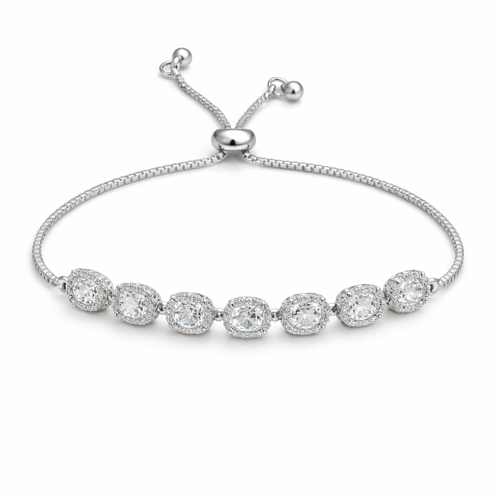silver plated cushion cut halo bracelet, fashion jewellery packshot