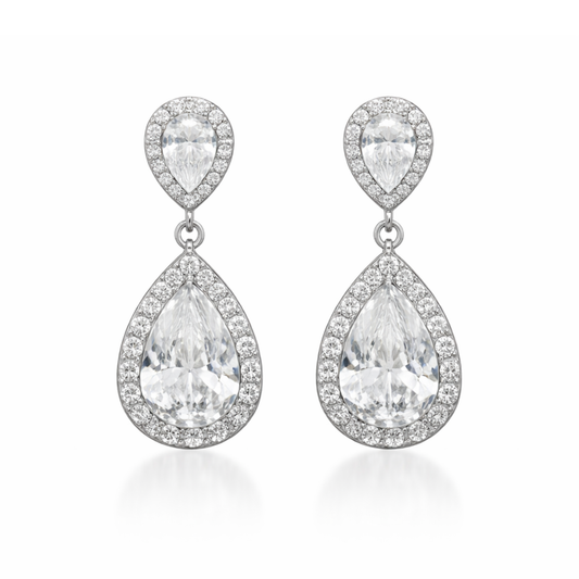 Silver plated cubic zirconia drop earrings, bridal fashion jewellery