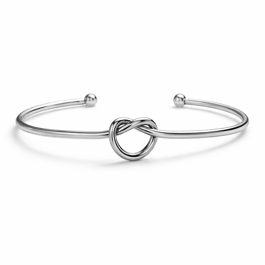 silver plated knot cuff bangle, fashion jewellery packshot
