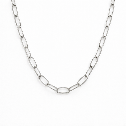 silver plated paperclip chain necklace, fashion jewellery packshot