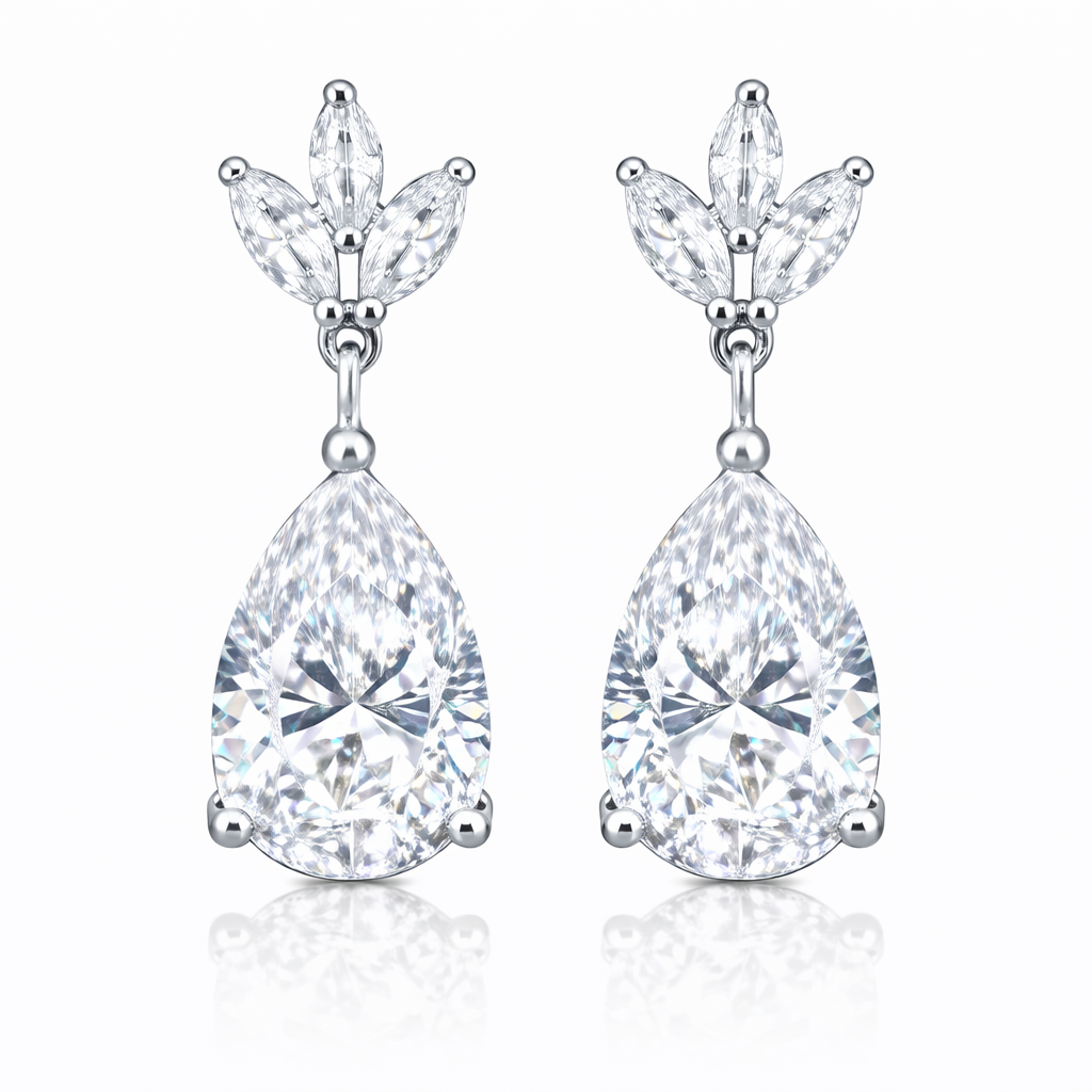 Pear Cut Cubic Zirconia Bridal Drop Earrings