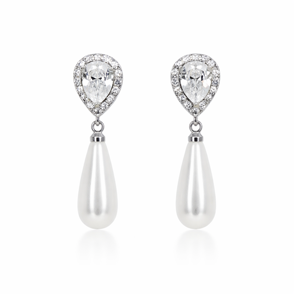 Silver plated pearl earrings, bridal fashion jewellery